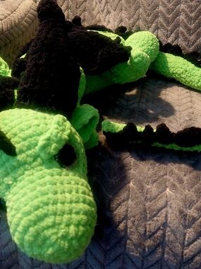 Green And Black Crocheted Dragon